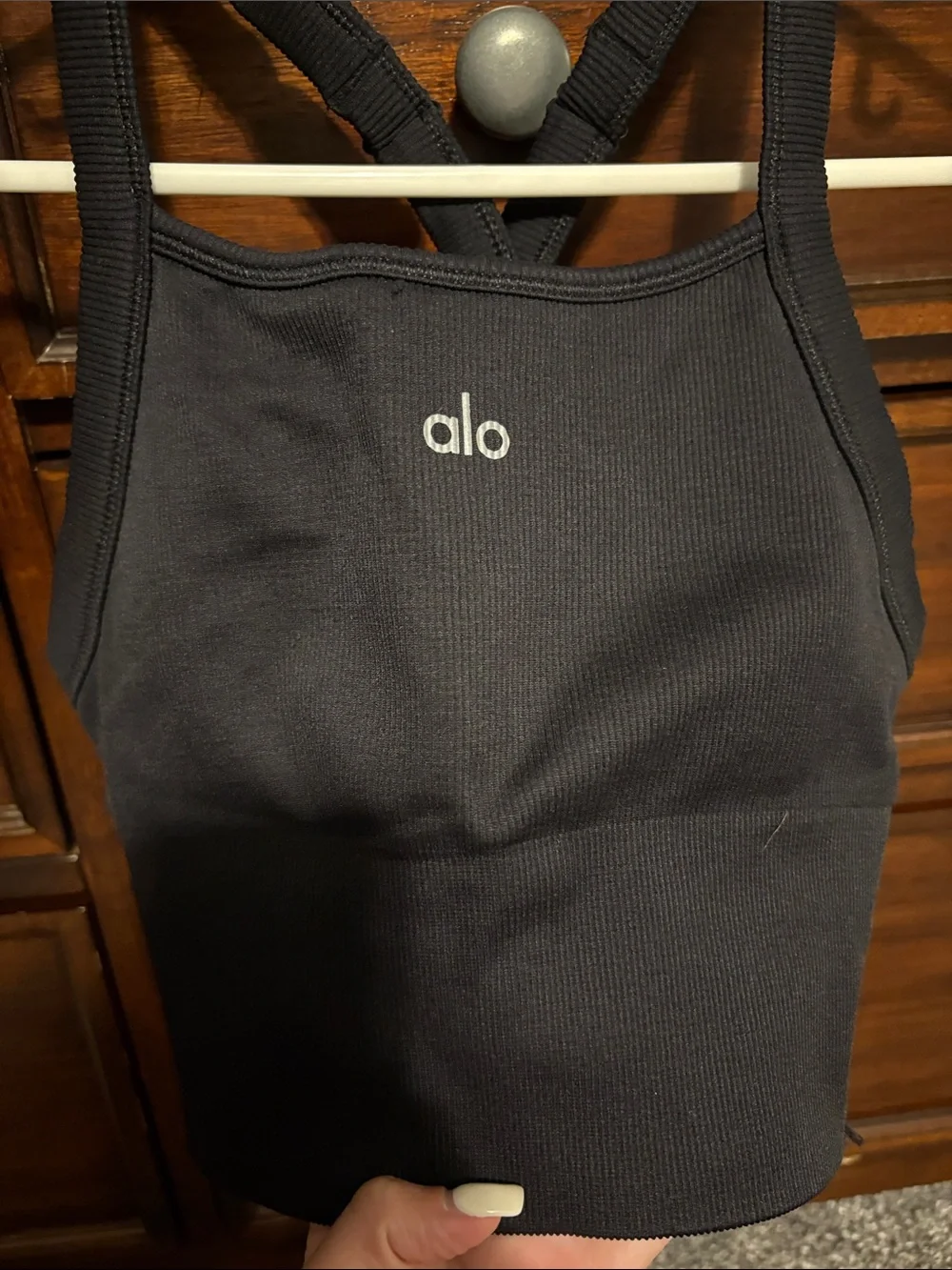 ALO Yoga Black Ribbed Cropped Tank with Crossback Straps